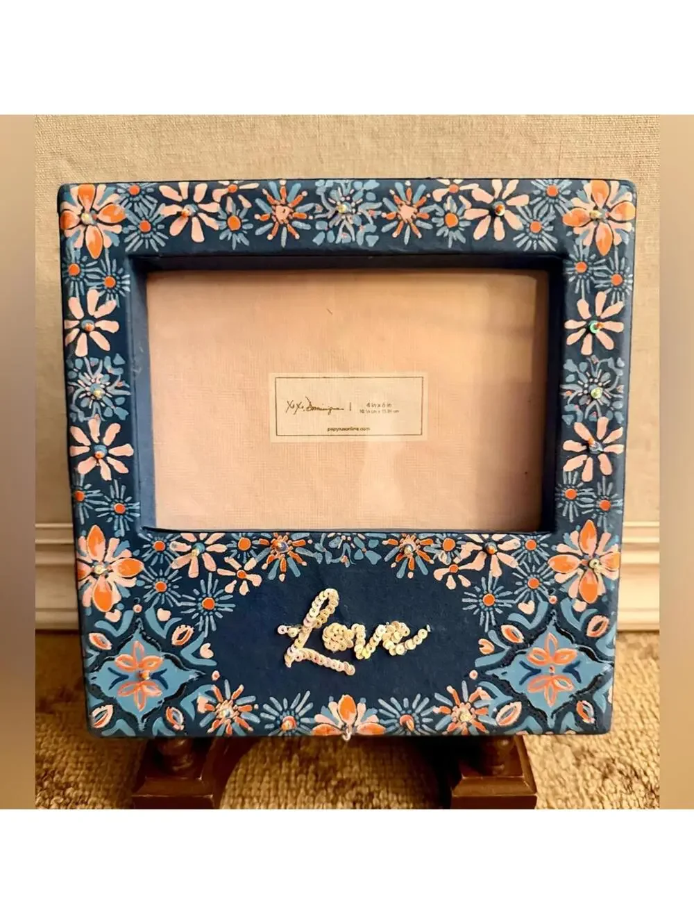 Y2k Papyrus Celebraton floral photo frame w sequin text 4 x 6 NWT